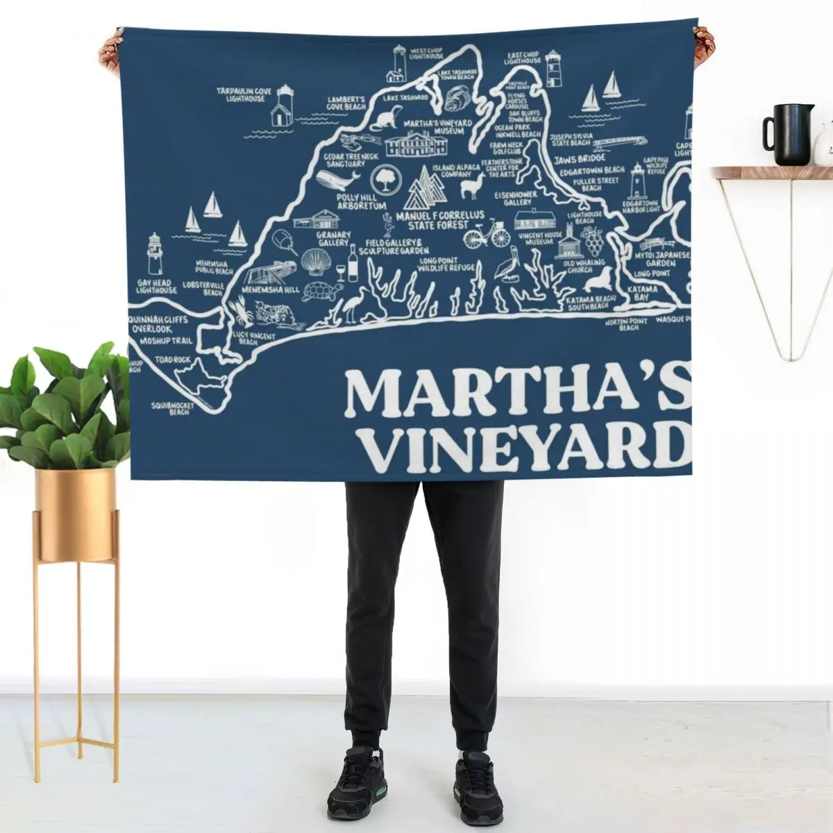 

Martha's Vineyard Map Throw Blanket Fuzzy Plush Throw Blanket for Sofa Chair