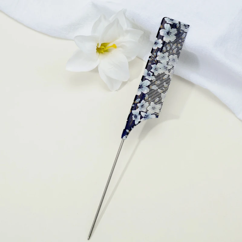 

Расческа для хвоста с белым сливовым кончиком, АБС-материал, антистатическая, гладкая, портативная расческа для ухода за волосами, профессиональная секционная расческа для укладки волос