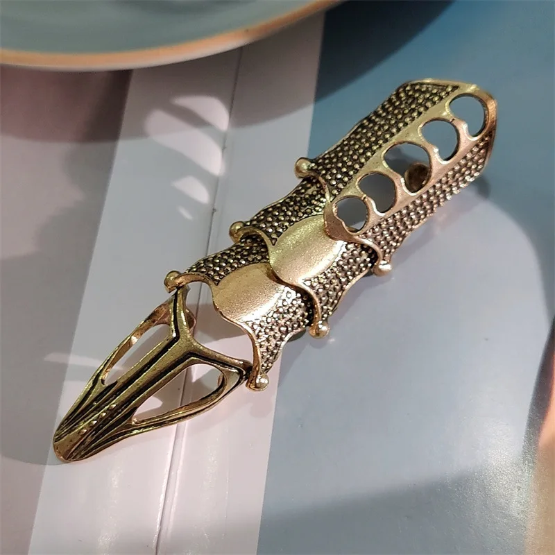 Retro Punk Rock Scroll Joint Armor Knuckle Metal Full Finger Claw Rings for Men Halloween Unisex Ghost Ring Statement Jewelry