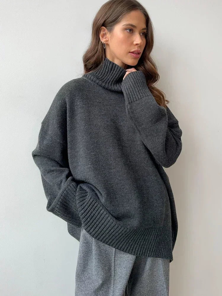 Maglione a collo alto da donna oversize inverno vintage lavorato a maglia maglione rosso pullover donna morbido maglione caldo grigio per le donne 2024