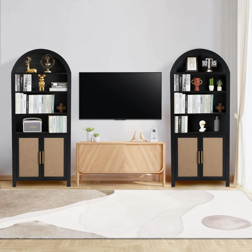 71 Inch High Arched Bookcase, Modern 6 Shelf Arched Cabinet with Open Display Storage Shelves for Living Room