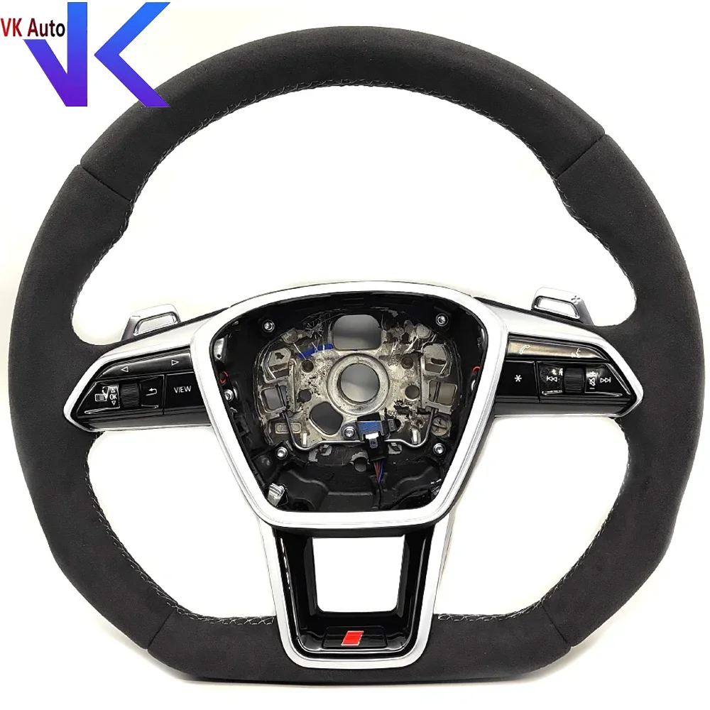 For Audi A6 C8 Full Alcantara Leather White /Black /Red Stitching Multifunction Steering Wheel With Key Button Assembly