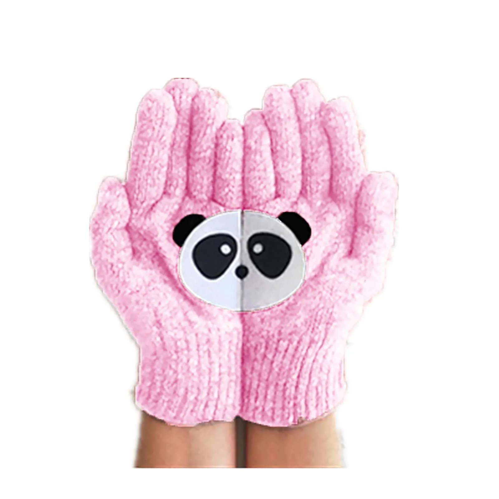 

Pink Cute Panda Gloves Womens Autumn Winter Outdoor Warm Knitted Full Finger Handschoenen Girls Japanese Gloves Guantes