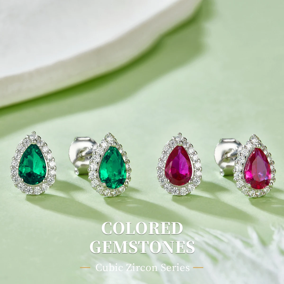 

Pear Shaped Cultivated Ruby Emerald Stud Earrings S925 Sterling Silver 50 Cents Classic Simple Women's Jewelry