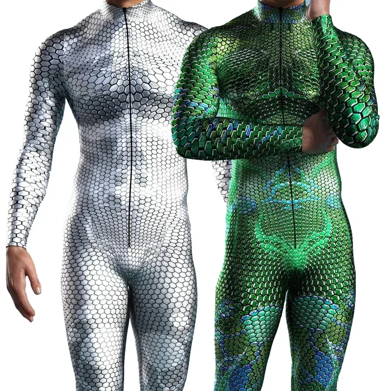 Multicolour Fish Scale Armour Jumpsuit Cool Cosplay Bodysuit Steampunk Costume Performance Party Shows Men Diving Zentai Suit