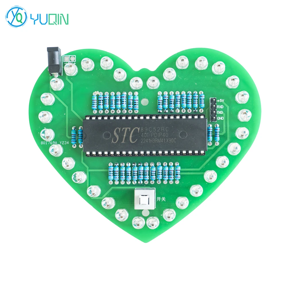 Colorful Dazzling Microcontroller Heart-shaped Flowing Light LED Flashing Lamp Kit for Practice Welding DIY Electronic Product