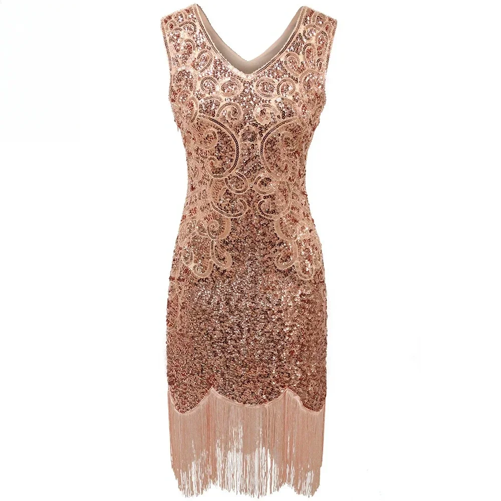 1920s Flapper Roaring Plus Size 20s Great Lady MIni Short Dress Gatsby Fringed Sequin Beaded Lady Mini Tassels Dress