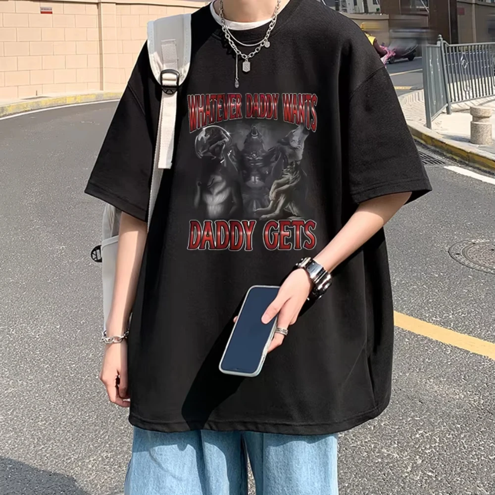 2025 جديد مهما كان الأب يريد الأب يحصل مضحك وولف ميمي الجرافيك تي شيرت الرجال النساء قطنية عالية الجودة للجنسين تي شيرتات قصيرة الاكمام