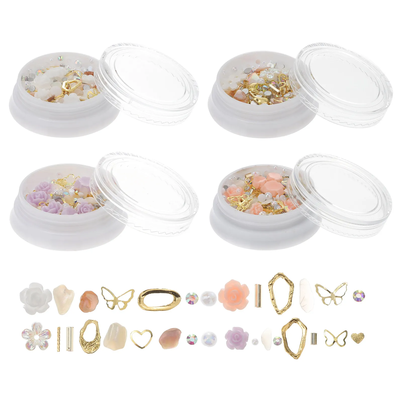 

4 Boxes Rose Flower Nail Art Charms Zinc Alloy 3D Nail Decorations for DIY Manicure Natural Artificial Nails Mobile Case