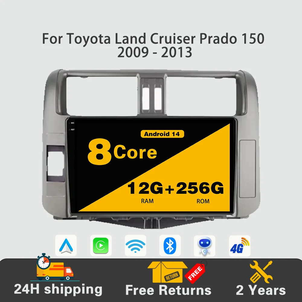 

Android 14 Car Radio Multimedia Video Player Navigation GPS IPS Screen Carplay DSP For Toyota Land Cruiser Prado 150 2009 - 2013