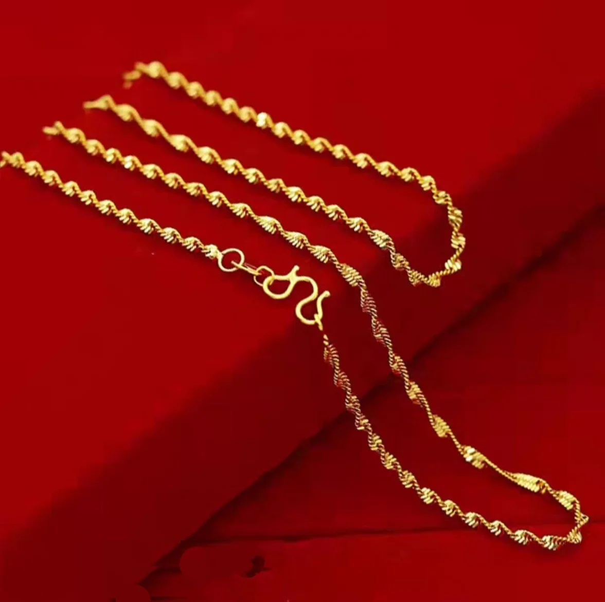 

AU999 24K Gold Wave Necklace | Smooth curved chain, alternating matte & glossy surfaces, simple & versatile for daily wear