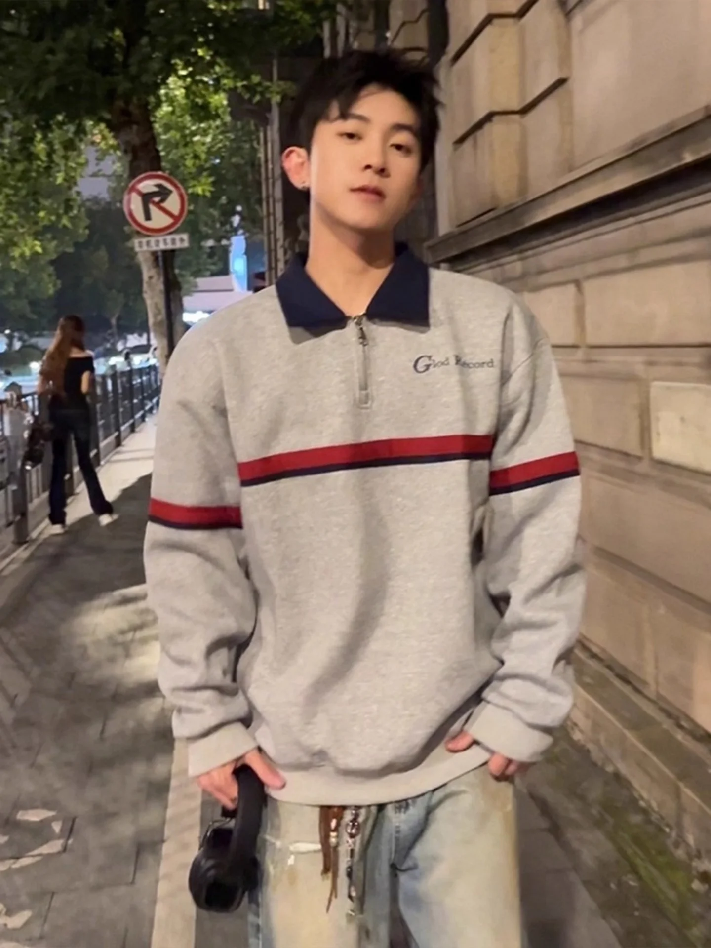 

Мужская толстовка на молнии с длинным рукавом и отложным воротником в американском стиле для осени и зимы, коллекция Cool Haome College