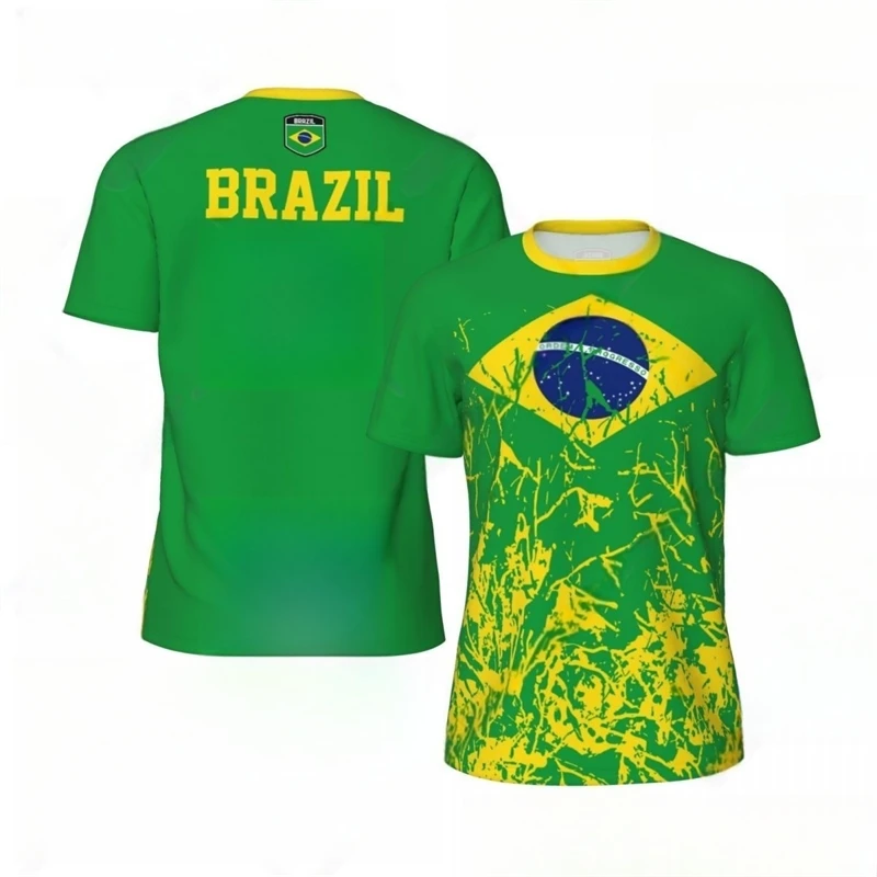 Fashion Brazil Flag Graphic Football T Shirts For Men Summer Trend 3D National Emblem Printed T-shirts Casual Oversized Tees