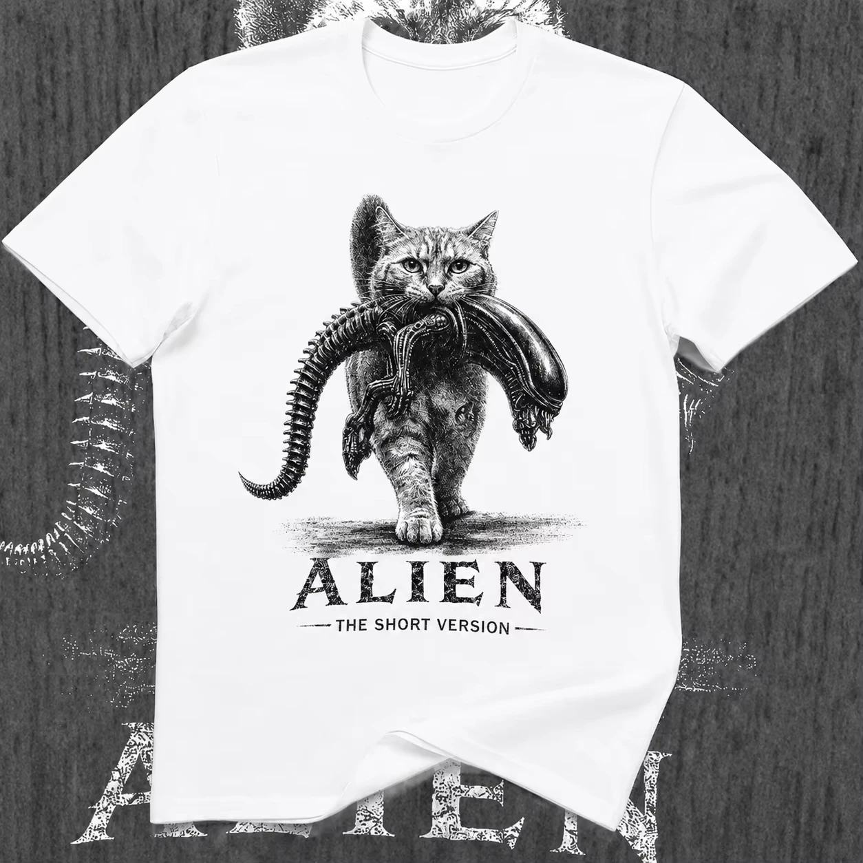 Alien Short Edition Cat T-shirt Sci Fi Horror Mock Pattern Men T-shirt Summer Unisex Clothing Hot Selling Leisure