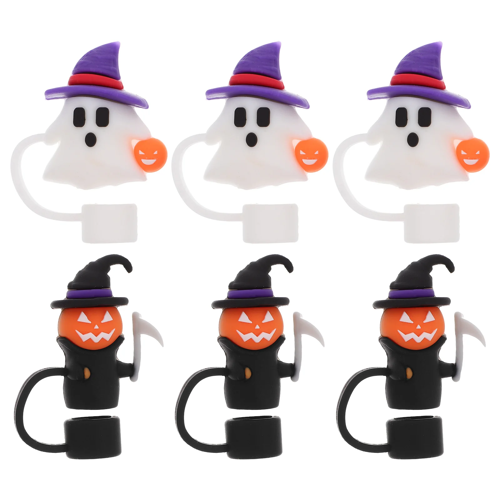

6pcs Halloween Toppers Ghost Silicone Pumpkin Covers Reusable Spill-Proof Drinking Caps Decorative Tips For Party Favors Tumbler