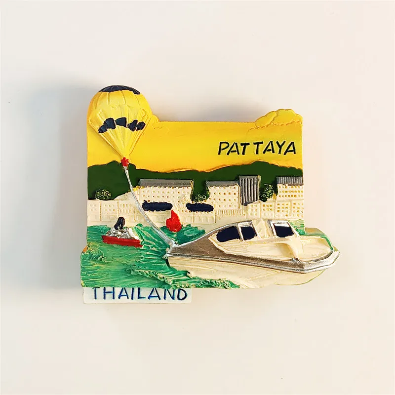 Thailand Seaview Resort Pattaya Tourist Souvenir Painted Decorative Fridge Magnet Resin Material