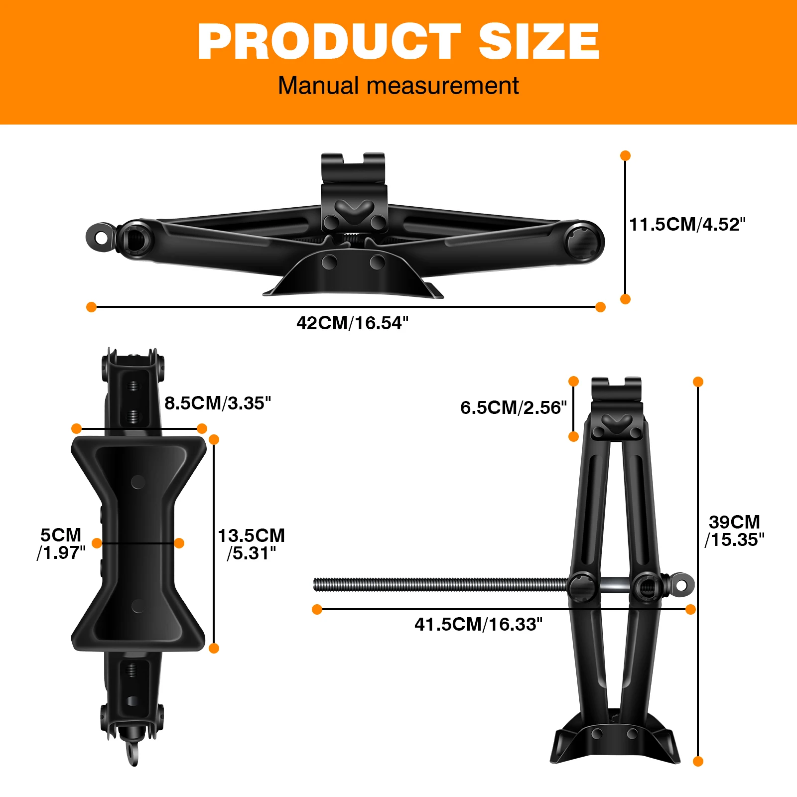 Car Scissor Jack 2T Auto Emergency Crank Lift Stand Labor-Saving Repair Tire Replacement Tool with Handle for Cars SUV Vehicles