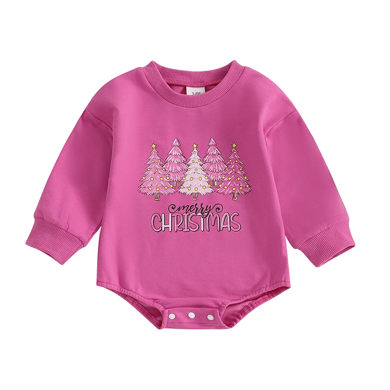 Baby Christmas Sweatshirt Romper Tree Letter Print Long Sleeve Round Neck Jumpsuits