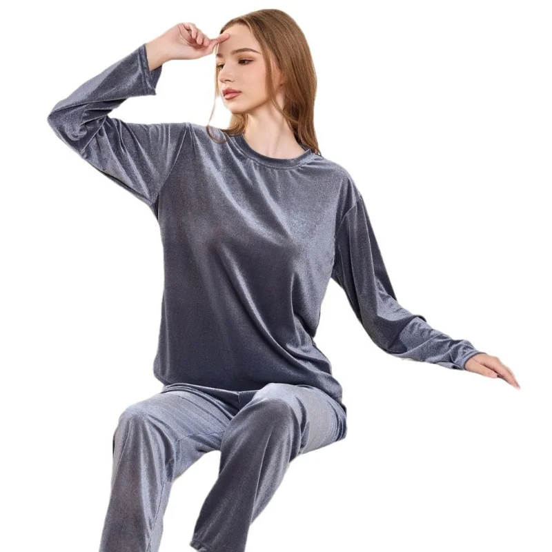 Fall and Winter Women\'s New Pajamas Homewear Suit Spring and Autumn Gold Velvet Long-Sleeved Long Pants Pajamas Homewear