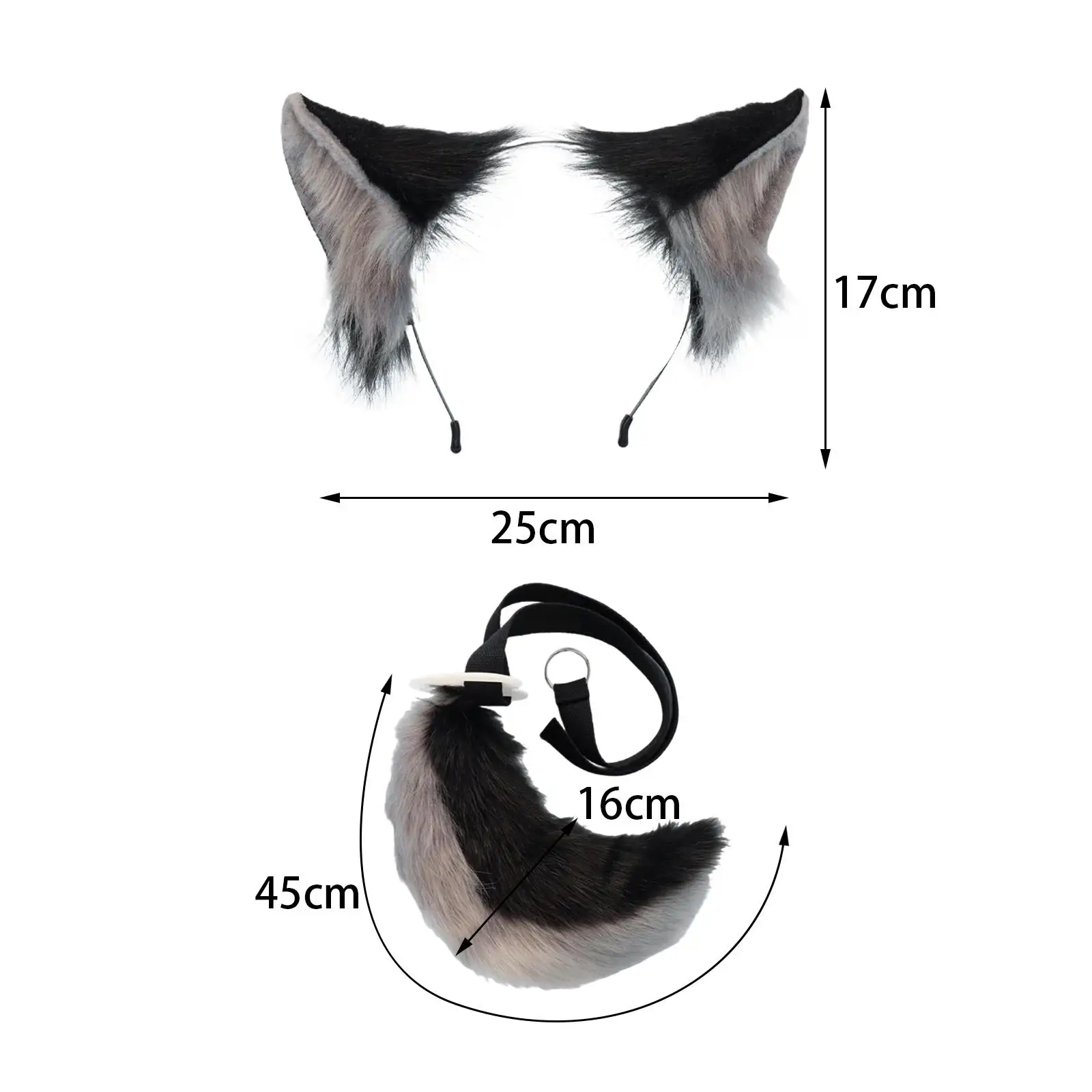 Conjunto de cosplay de cola y orejas de zorro para niños, hombres y mujeres, fiestas temáticas de animales, negro y gris