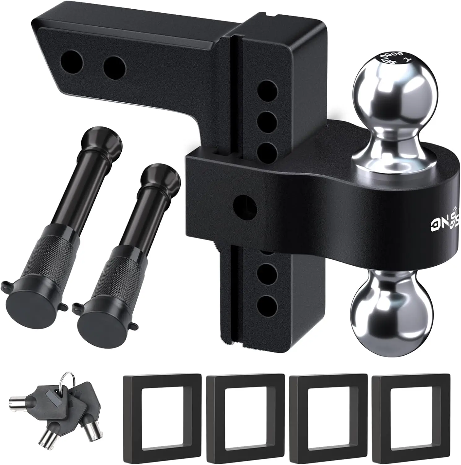 

Adjustable Trailer Hitch for 2 Inch Receiver, 8 Inch Drop with Dual Balls Up to 12,500 LBS GTW, Heavy Duty Aluminum