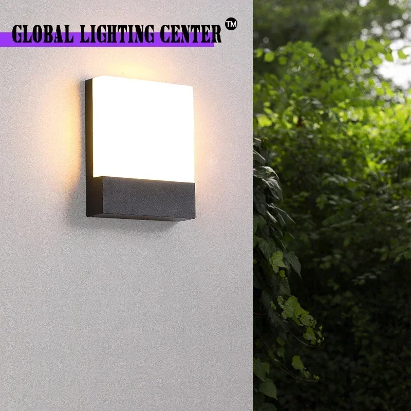 Lámpara de pared LED cuadrada Simple, iluminación de pared acrílica, carcasa de aluminio, luces de porche para exteriores, decoración del hogar, 15W, 110-240V