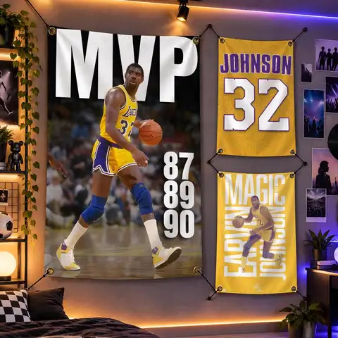 Basketball Magic Johnson Legend Icon Flags Personalized Flag Room Dorm Camping Picnic Garage Bar Indoor Outdoor Wall Decor