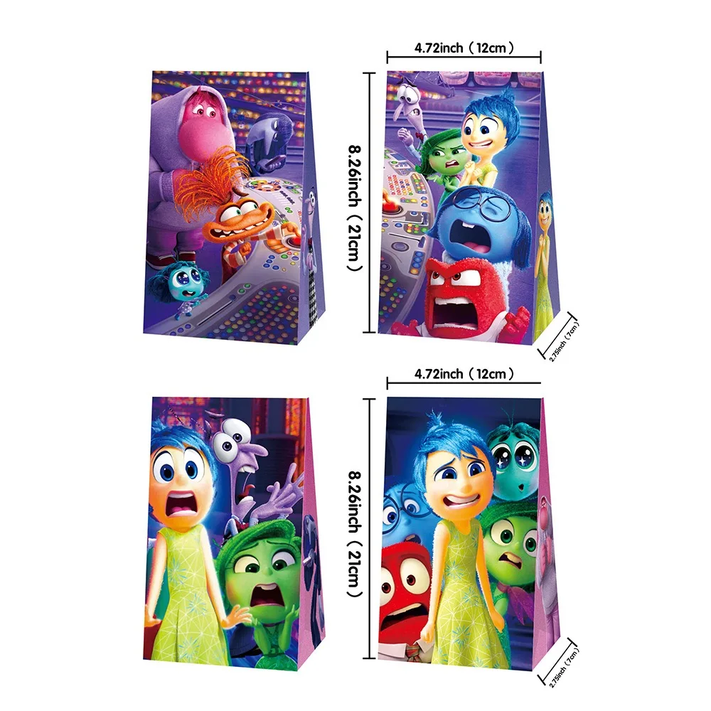 12pcs Disney Inside Out 2 Theme Paper Gift Bags Birthday Party Decoration Candy Bags With Sticker For Children Party Supplies