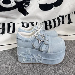 GURURU Original Star Denim Subculture Spicy Girl Thick Sole Shoes Lorita PU Round Head Fashion Street Girl Shoes