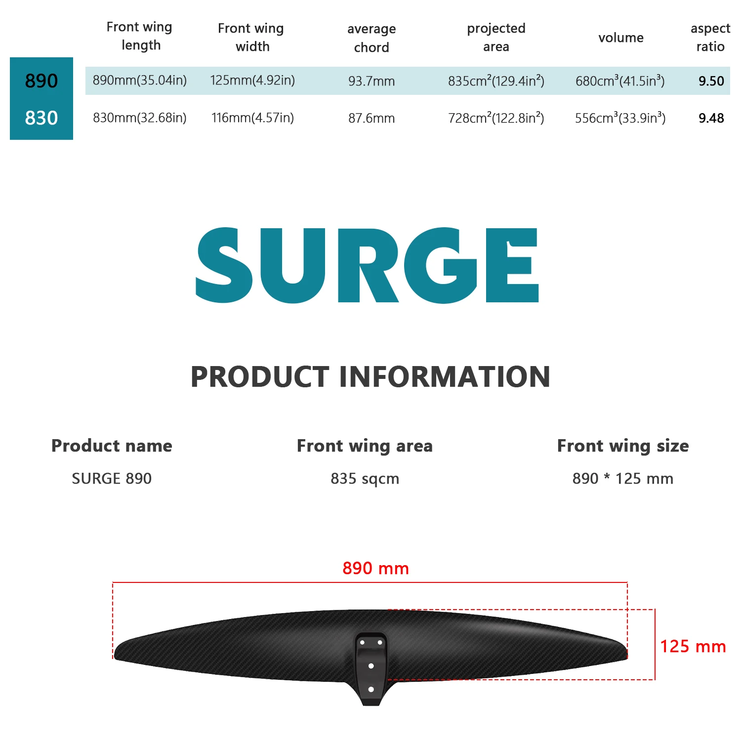 Axis Surge 890 Carbon Mast Wing Water Play Surf Board Surfing Wing Foil Parawing Surfboard Foil for Pumping Kitesurf Hydrofoil