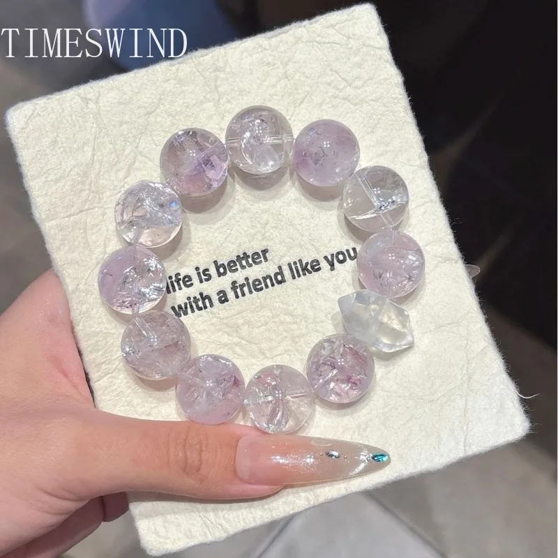 

TIMESWIND Authentic Crystal Lavender Light Purple 17mm Large Round Bead Women Bracelet Fine Jewelry with Certificate