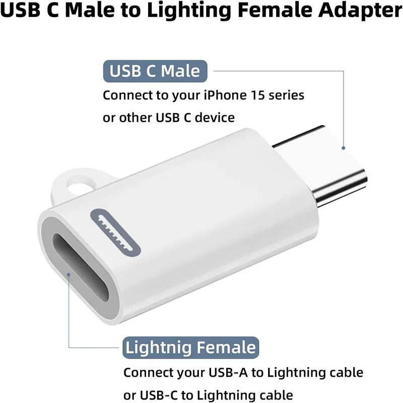 iPhone Female To Type C Male Cable Adapter For Apple iPhone 15 Pro Max iPad USB C To Lighting Charging Data Sync Connector