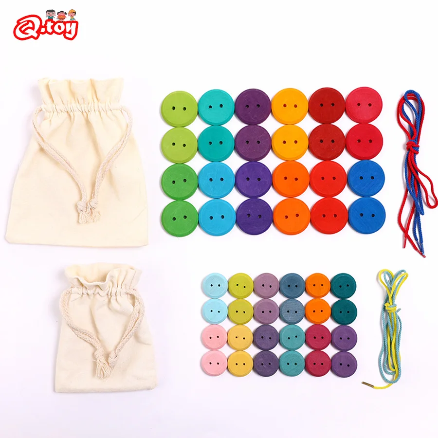 

Wooden Montessori Toys Kids Beaded Button Set Baby Dressing Basic Skill Exercises Equipment Fine Motor Skill Educational Toys