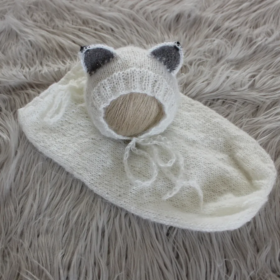 Newborn Fox sleeping Bag with Bonnet Set Knitted Newborn Photo Prop