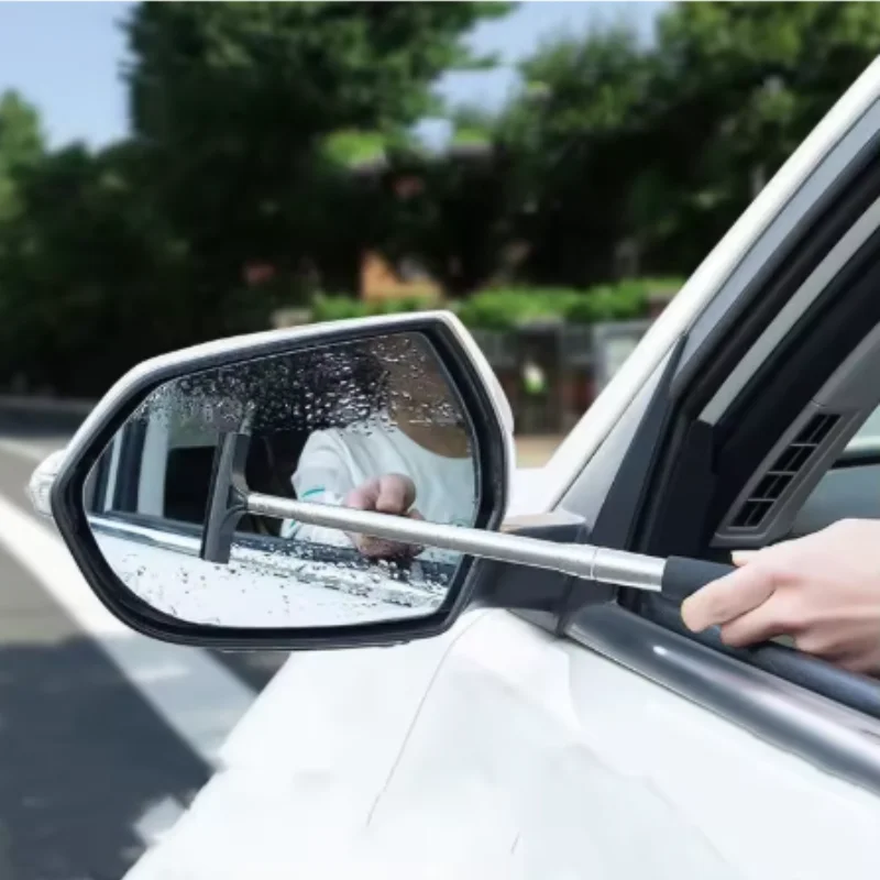 Car Rearview Mirror Wiper Cleaning Tool Auto Glass Mist Cleaner Scraper Car Accessories Handle Telescopic Window Cleaning Brush