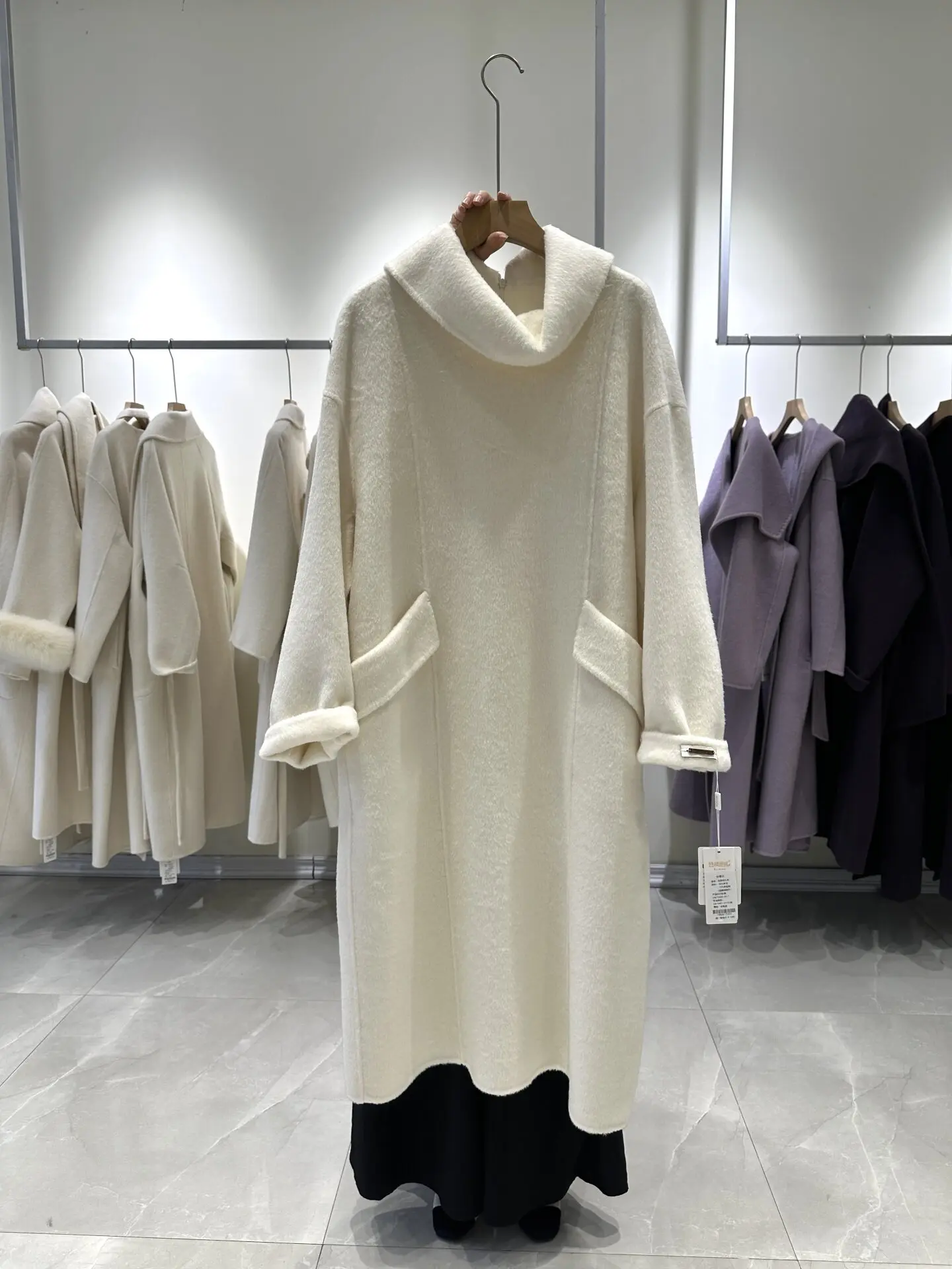 Women Autumn Winter New Double Face Wool Pullover Dress Coat Korean Long Woolen Hepburn Style Loose Elegant Outerwear For Women