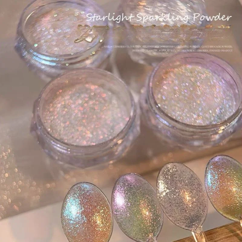 Starlight Glitter Nagels Glitter Stof Chroom Maanlicht Wit Wrijven Op Poeder Shell Spiegel Pigment Nail Art Benodigdheden Decoratie