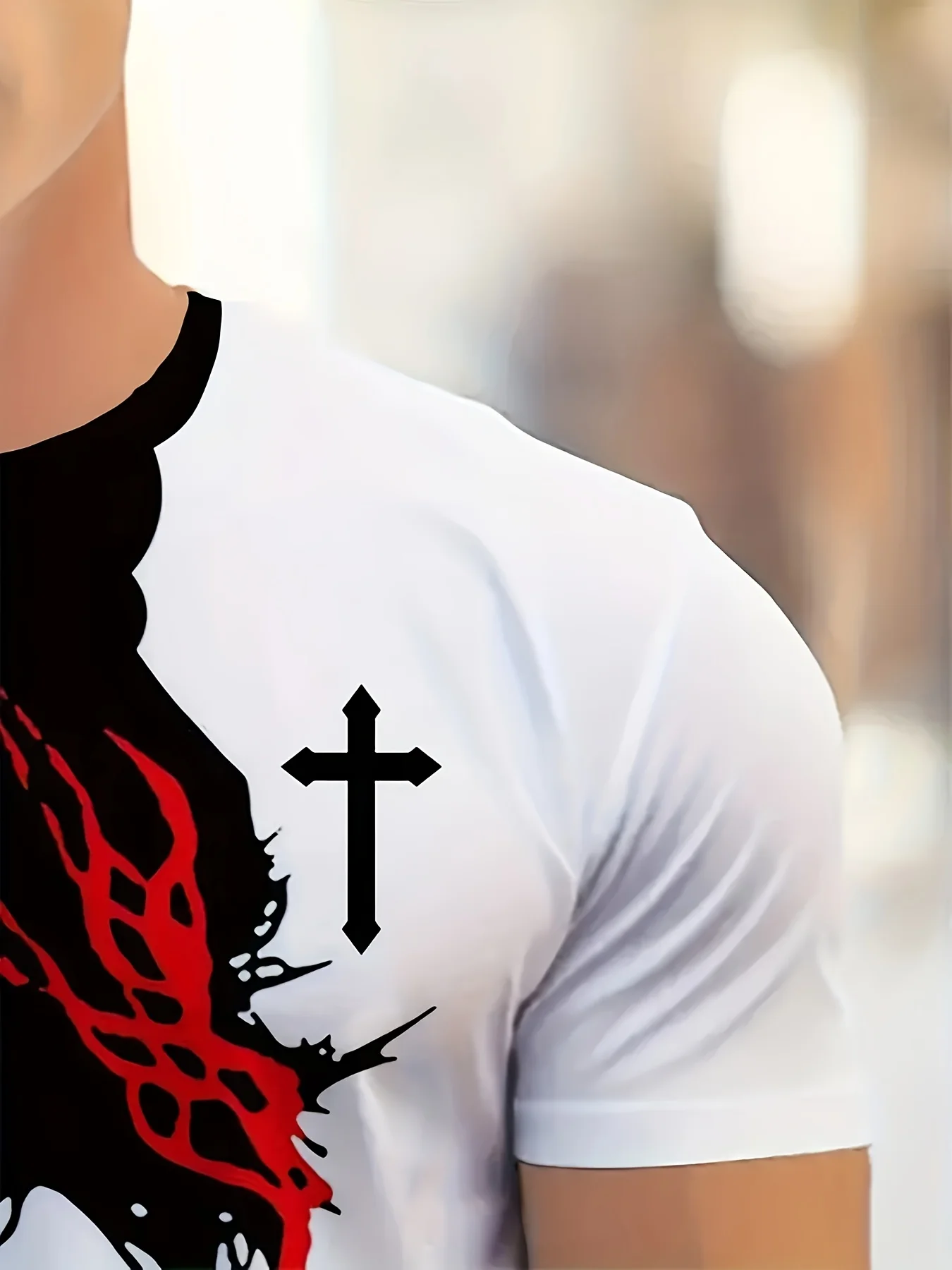 1pc Men'S Casual Polyester T-Shirt with 3D Jesus Graphic Print,Crew Neck,Short Sleeve,Slight Stretch Knit Fabri image 4