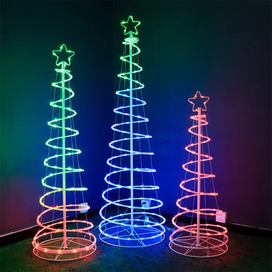 RGB Animated Christmas Spiral Tree Light With Remote USB Powered Lighted Christmas Tree Light Show for Outdoor Holiday Decor