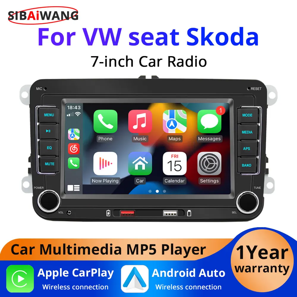 

7Inch 2Din HD Car Radio Wireless CarPlay Android Auto Touchcreen Bluetooth AM FM Radio For Volkswagen Skoda Passat Golf Polo