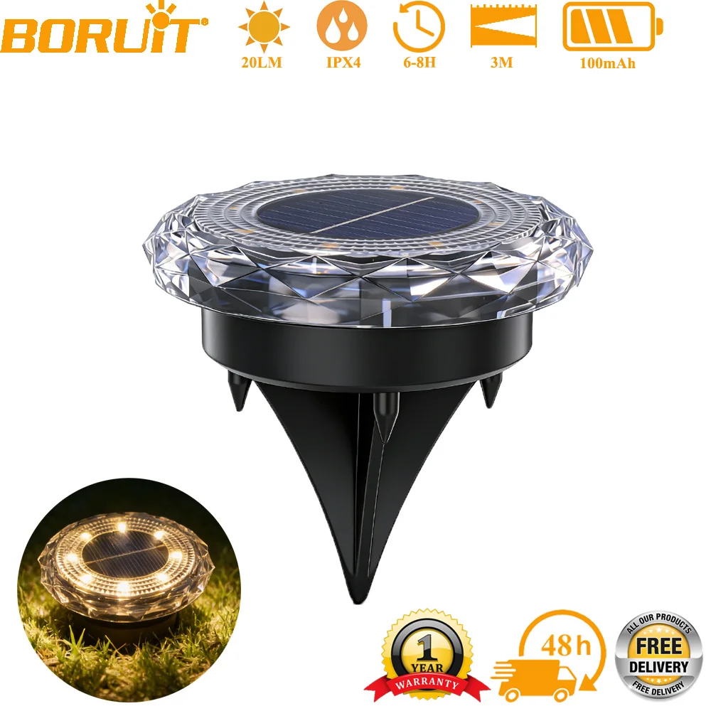 

BORUiT 4/8 шт. Солнечные светильники для улицы, 8 светодиодов, встраиваемые в грунт, для патио, двора, сада, газона, дорожек