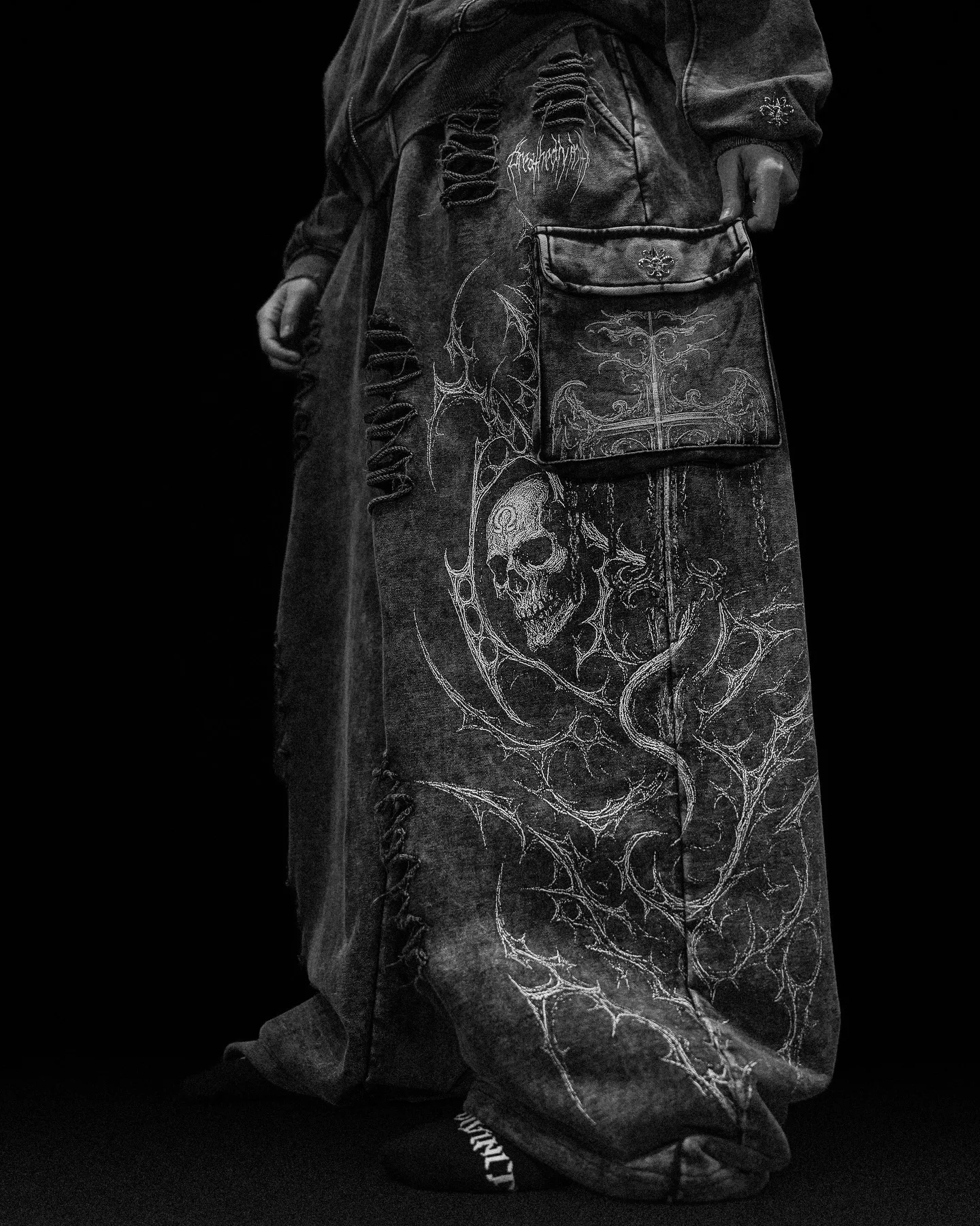 Y2K Gothic Geperforeerde Modieuze Wijde Pijpen Lange Broek Heren Dark Skull Distressed Casual Oversized Sportbroek Dames