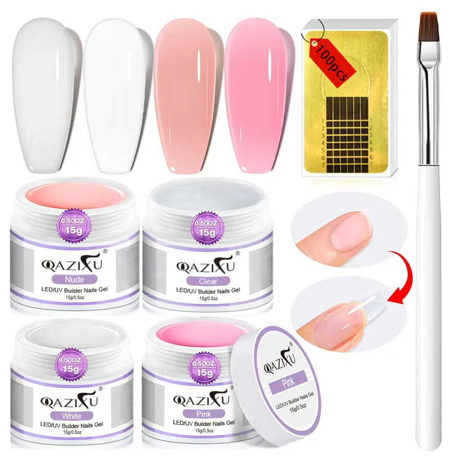 3-teiliges Set Schnellbau-Nagelgel Klares Nude-Rosa Nagelverlängerungsgel Multifunktionales Gel-Polish Soak-Off UV-LED-Kit für Nagelkunst
