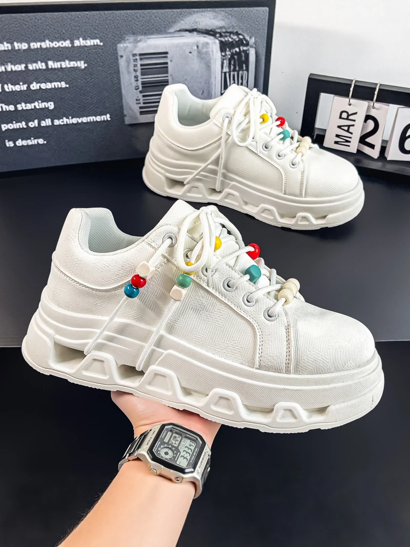 Men's 2026 New Summer Casual Thick Bottom Heightening White Trendy Shoes Youth Sports Small Audience Board Shoes