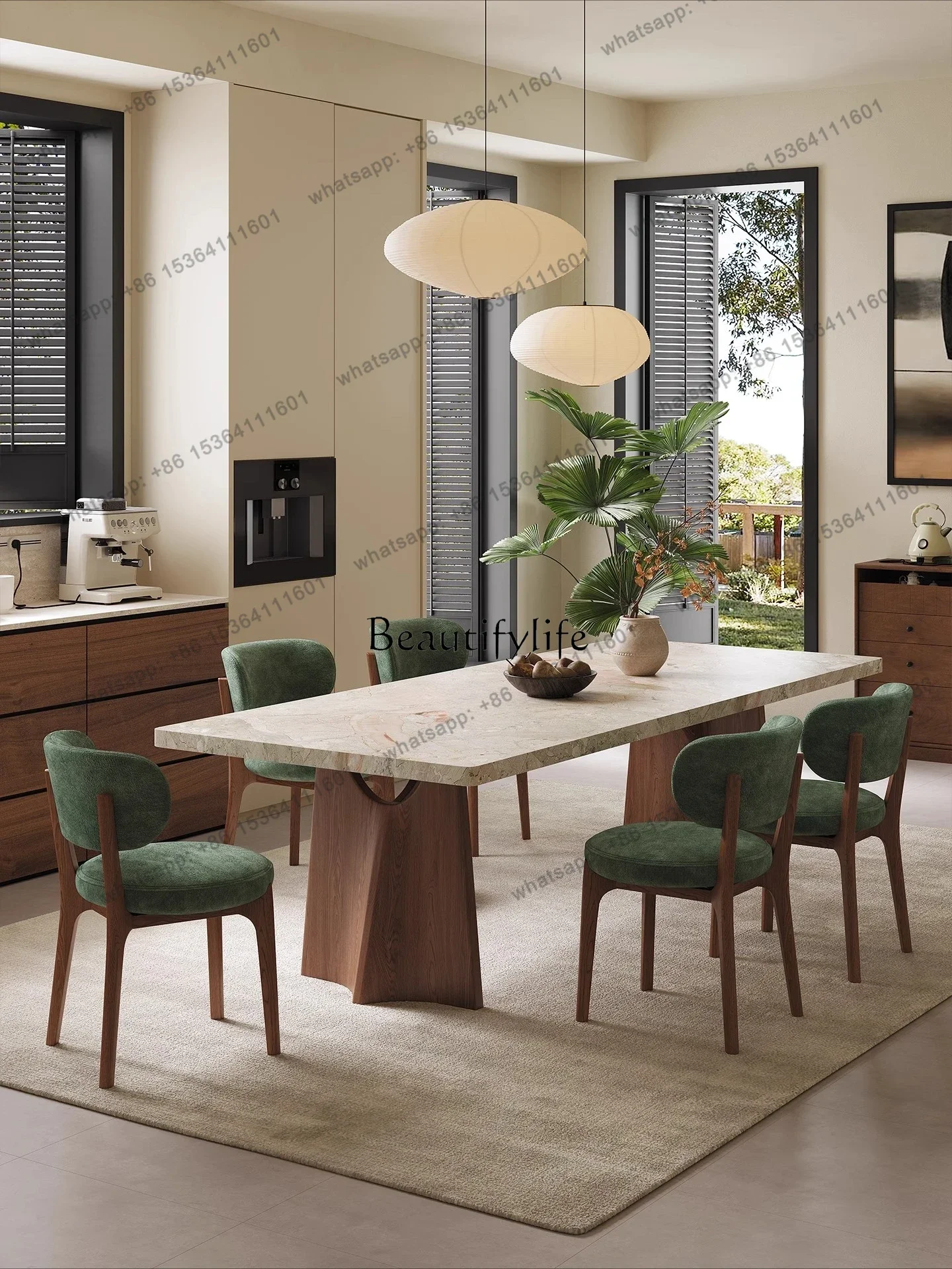 jj58 Ancient rectangular French retro rock slab dining table hanging under solid wood