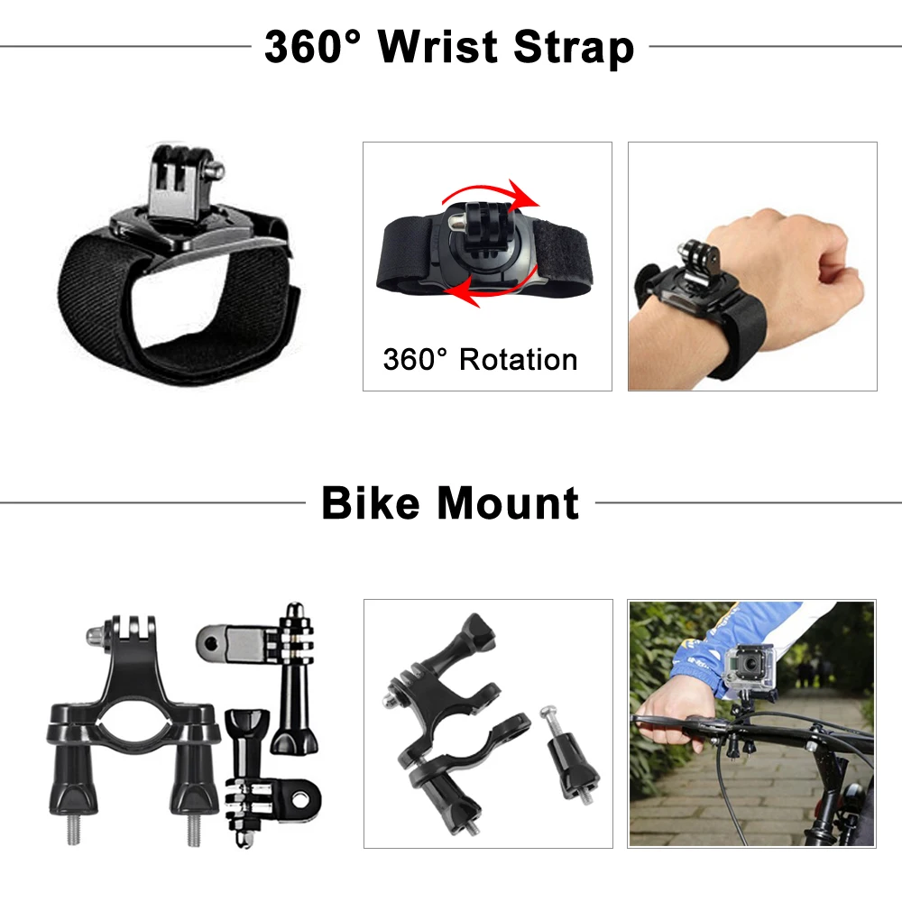 مجموعة ملحقات DuoDton لـ GoPro لـ Go Pro Hero 13 12 11 10 9 8 7 6 5 4 حامل أسود لكاميرا DJI Insta360 لكاميرا الحركة Sjcam