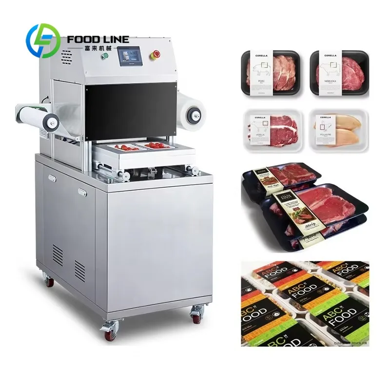 customized automatic vacuum skin packaging machine with stainless steel parts for meat and food packaging