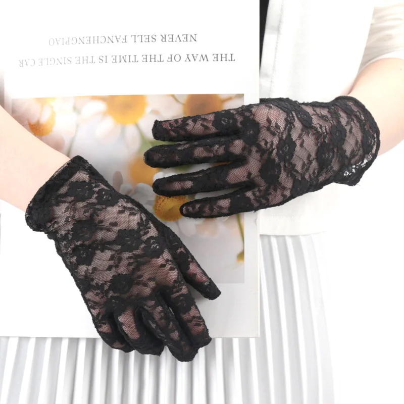 Women Sexy Hollow Lace Summer Drive Cycling Breathable Gloves Ladies Black Wedding Mesh Gloves Evening Party Cosplay Accessories