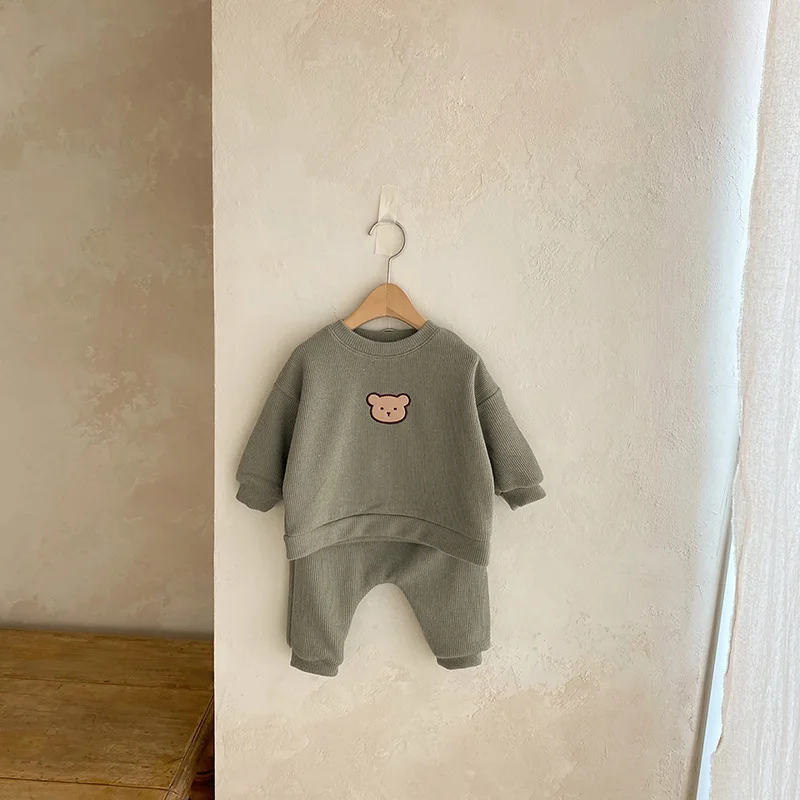 MILANCEL Baby Clothing Set  Bear Embroidery Boys Suits Infant Girls Hoodie Set Boys Outfit