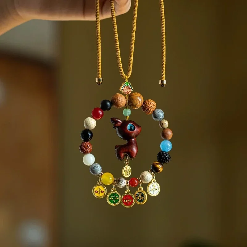 

Cinnabar Yilu Ping An Car Pendant Car Bodhi Interior Pendant Rearview Mirror Five-way God of Wealth High-end Gift